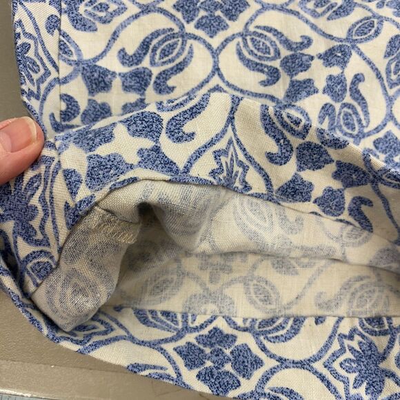 Soft Surroundings 100% Linen Pants Womens Medium Wide Leg Crop Blue Floral 31x26 - Picture 5 of 13